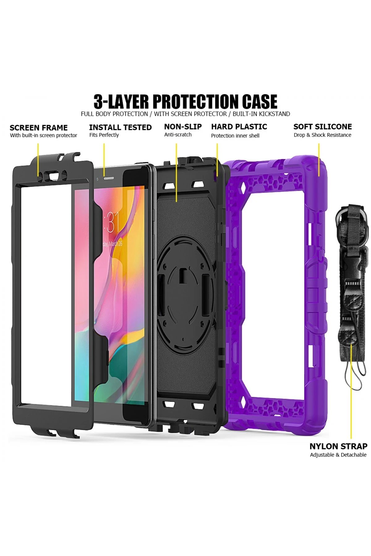 Samsung Galaxy T290 Tab A 8 Kılıf Pars Tablet Kapak - Mor-(5796) - Görsel 4