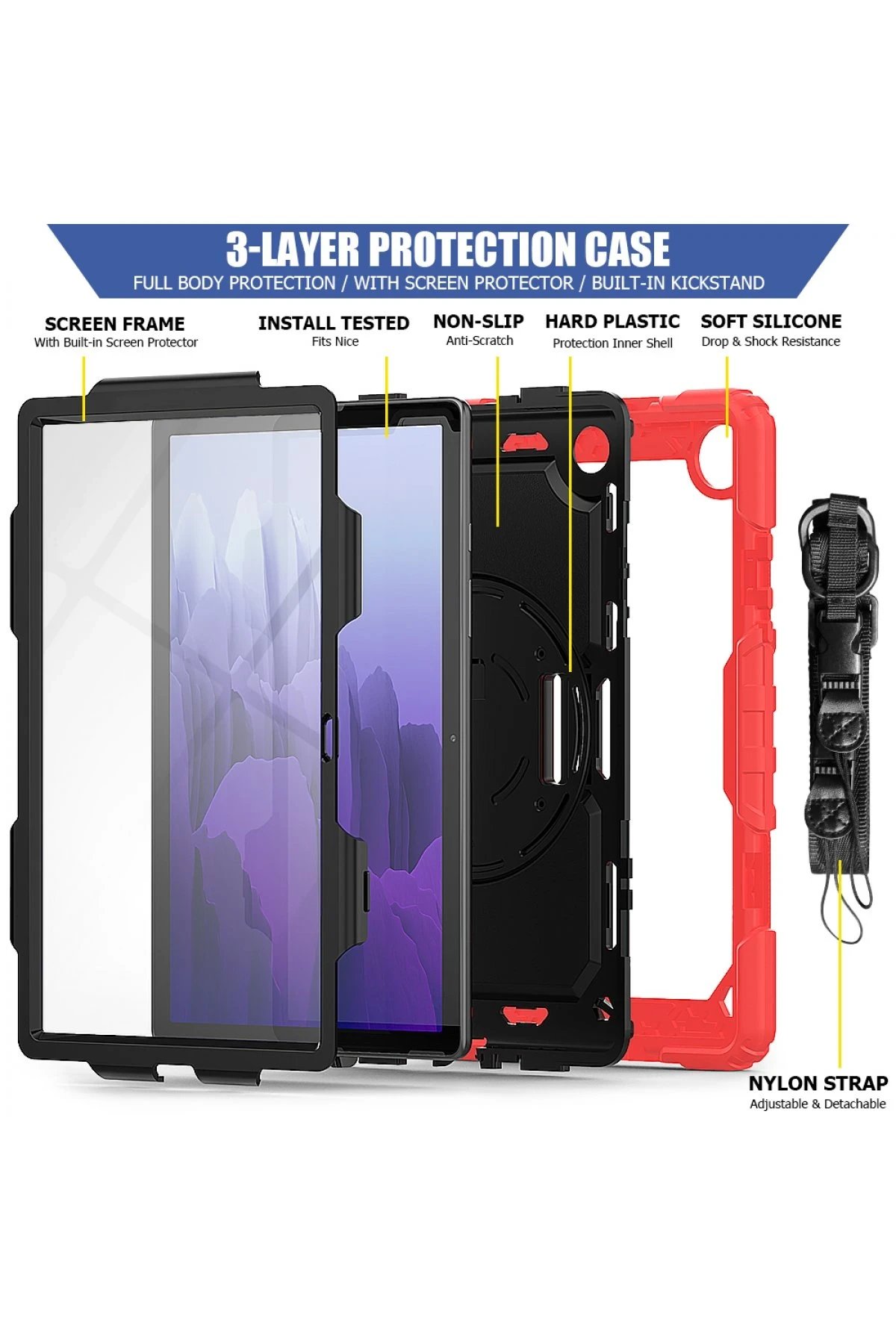 Samsung Galaxy Tab A7 10.4 Kılıf Pars Tablet Kapak - Kırmızı-(5796) - Görsel 5