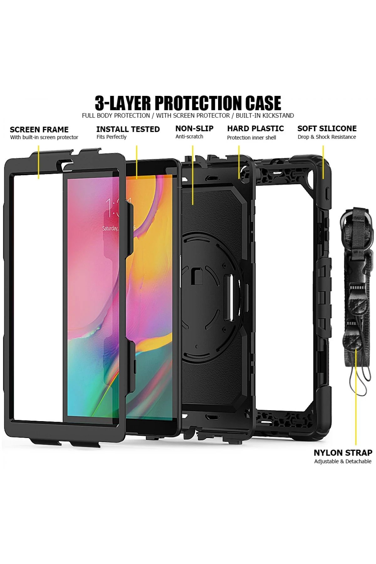 Samsung Galaxy T510 Tab A 10.1 Kılıf Pars Tablet Kapak - Siyah-(5796) - Görsel 3