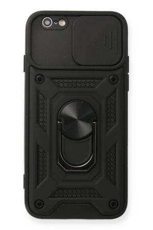 iPhone 6 Kılıf Pars Lens Yüzüklü Silikon - Siyah-(5796)