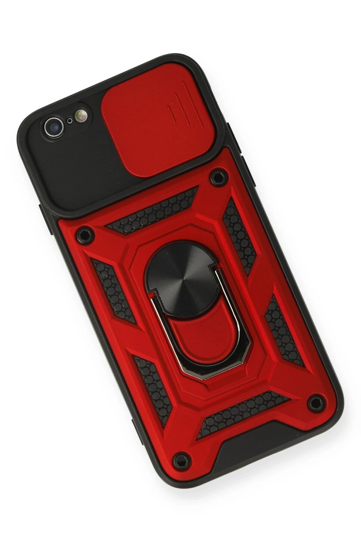 iPhone 6 Kılıf Pars Lens Yüzüklü Silikon - Kırmızı-(5796) - Görsel 3