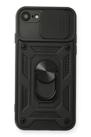 iPhone 7 Kılıf Pars Lens Yüzüklü Silikon - Siyah-(5796)