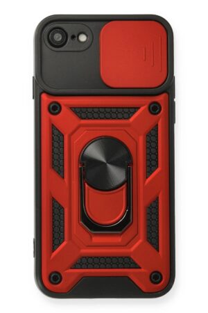 iPhone 7 Kılıf Pars Lens Yüzüklü Silikon - Kırmızı-(5796)