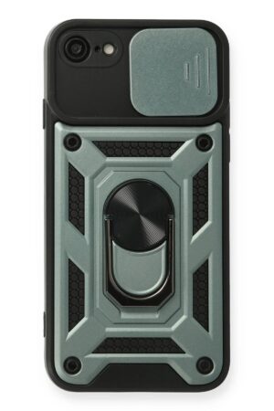 iPhone 7 Kılıf Pars Lens Yüzüklü Silikon - Yeşil-(5796)