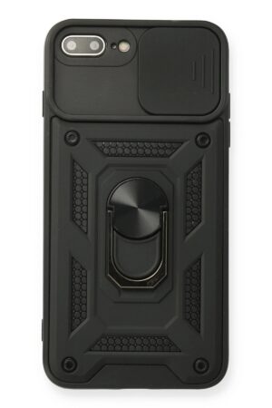 iPhone 7 Plus Kılıf Pars Lens Yüzüklü Silikon - Siyah-(5796)