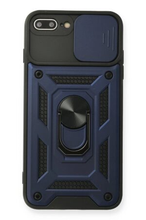 iPhone 7 Plus Kılıf Pars Lens Yüzüklü Silikon - Lacivert-(5796)