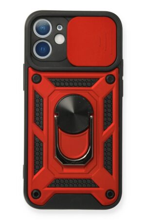 iPhone 11 Kılıf Pars Lens Yüzüklü Silikon - Kırmızı-(5796)