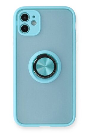 iPhone 11 Kılıf Montreal Yüzüklü Silikon Kapak - Buz Mavi-(5796)