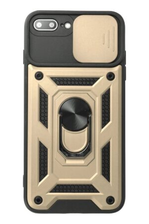 iPhone 7 Plus Kılıf Pars Lens Yüzüklü Silikon - Gold-(5796)