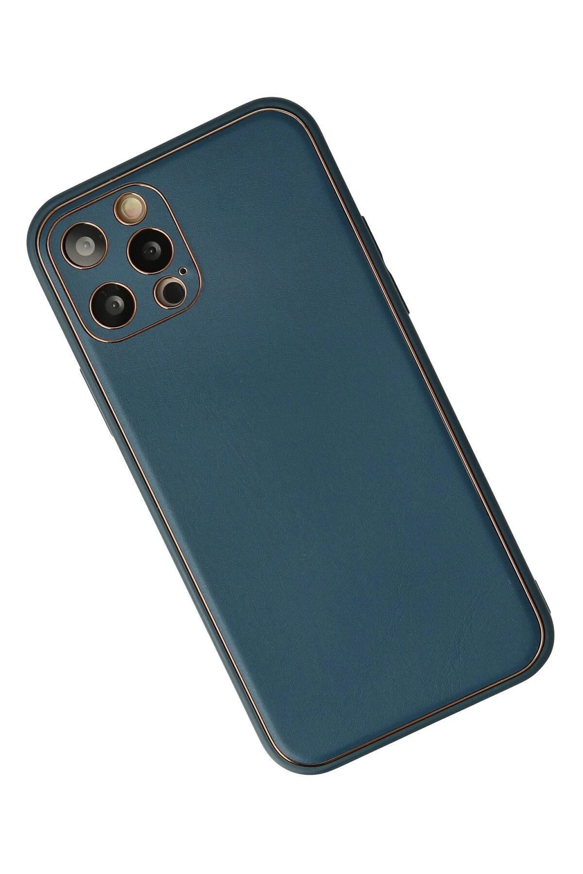 iPhone 12 Pro Max Kılıf Coco Deri Silikon Kapak - Mavi-(5796) - Görsel 3