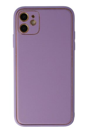 iPhone 12 Kılıf Coco Deri Silikon Kapak - Lila-(5796)