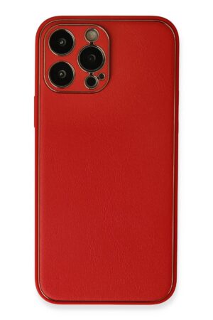 iPhone 13 Pro Kılıf Coco Deri Silikon Kapak - Kırmızı-(5796)
