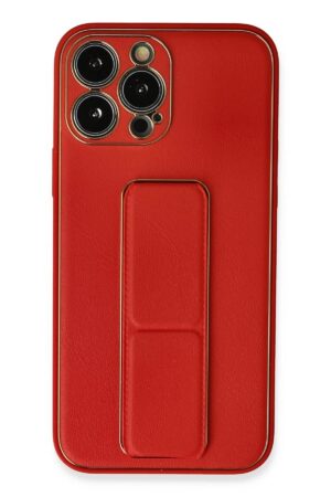 iPhone 13 Pro Max Kılıf Coco Deri Standlı Kapak - Kırmızı-(5796)