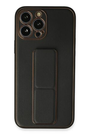 iPhone 13 Pro Kılıf Coco Deri Standlı Kapak - Siyah-(5796)
