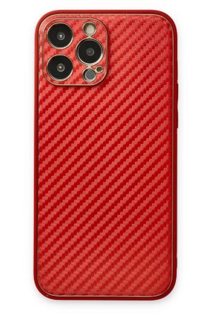 iPhone 13 Pro Max Kılıf Coco Karbon Silikon - Kırmızı-(5796)