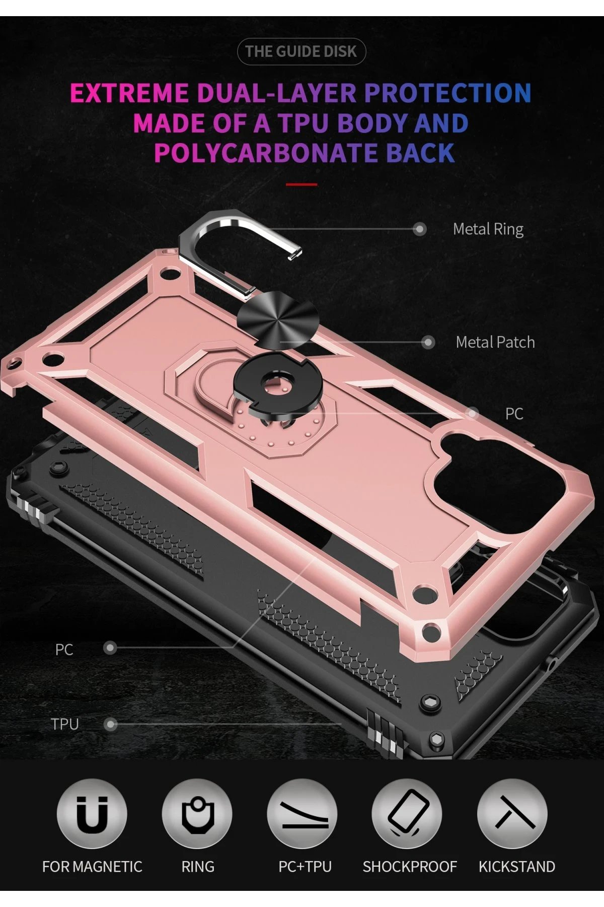 Samsung Galaxy A22 Kılıf Sofya Yüzüklü Silikon Kapak - Rose-(5796) - Görsel 5