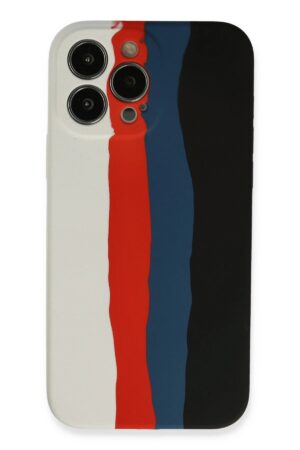 iPhone 13 Pro Kılıf Ebruli Lansman Silikon - Beyaz-Siyah-(5796)