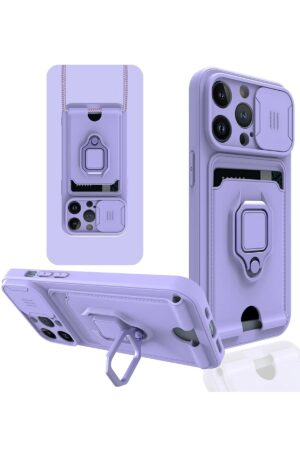 iPhone 13 Pro Kılıf Zuma Kartvizitli Yüzüklü Silikon - Lila-(5796)