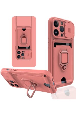iPhone 13 Pro Max Kılıf Zuma Kartvizitli Yüzüklü Silikon - Pembe-(5796)