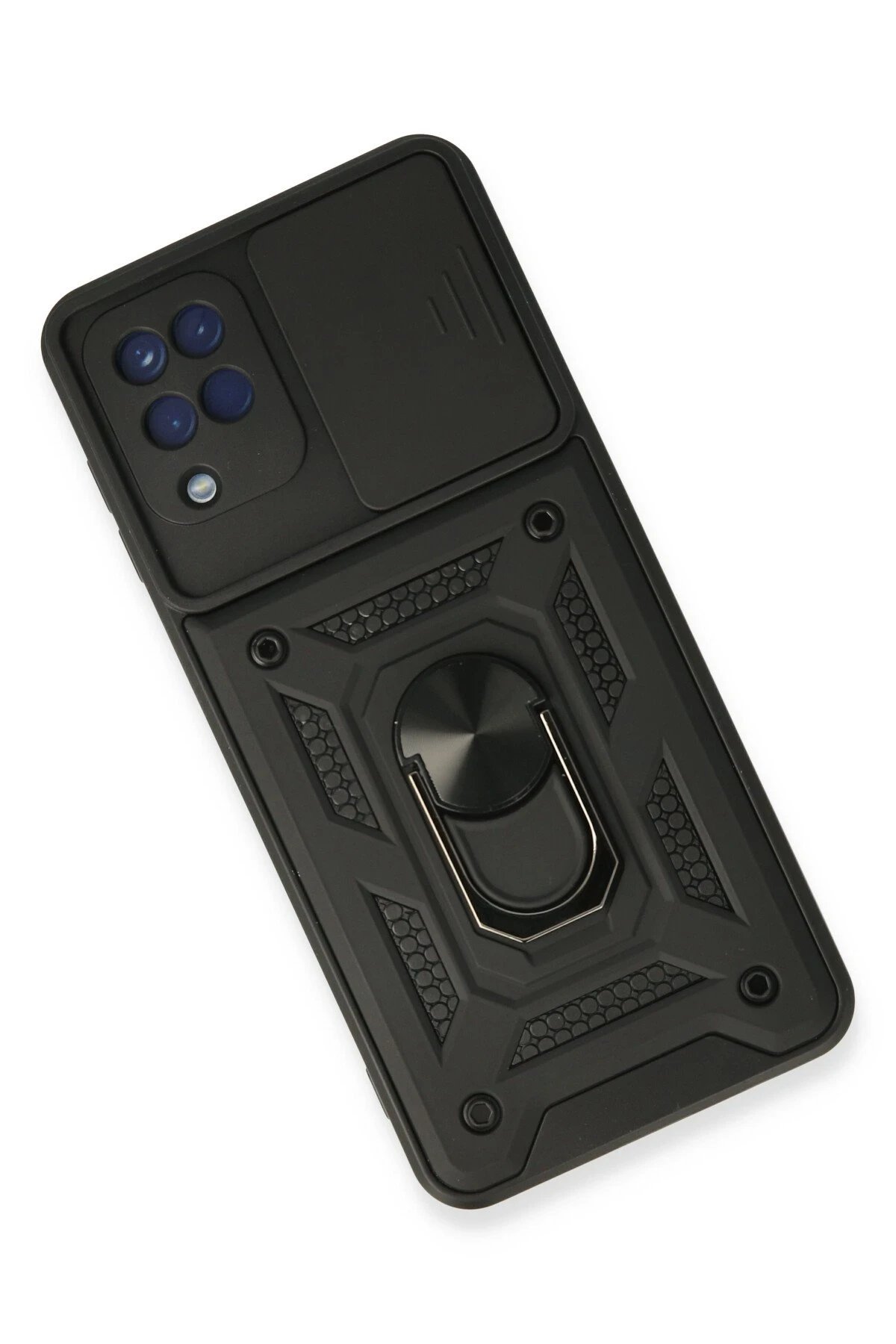 Samsung Galaxy A22 Kılıf Pars Lens Yüzüklü Silikon - Siyah-(5796) - Görsel 3