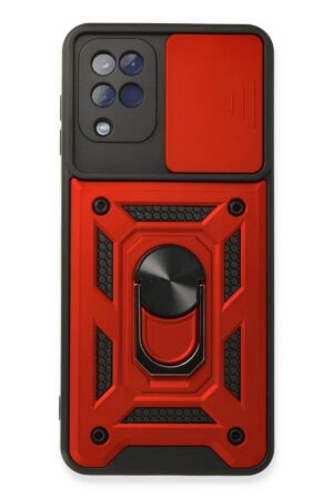 Samsung Galaxy A22 Kılıf Pars Lens Yüzüklü Silikon - Kırmızı-(5796)