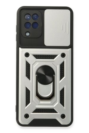 Samsung Galaxy A22 Kılıf Pars Lens Yüzüklü Silikon - Gümüş-(5796)