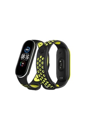 Xiaomi Mi Band 4 Spor Delikli Kordon - Siyah-Yeşil-Beyaz-(5796)