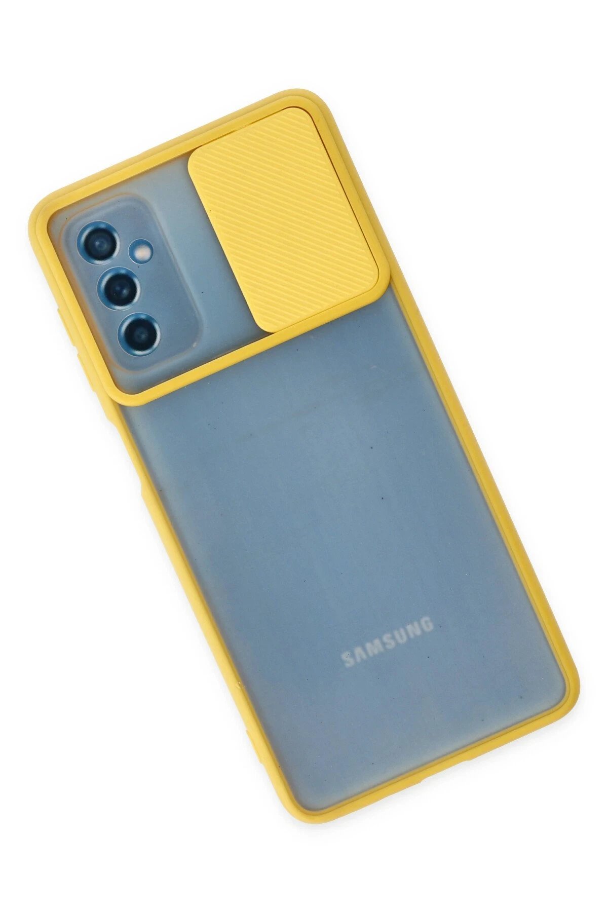 Samsung Galaxy M52 5G Kılıf Palm Buzlu Kamera Sürgülü Silikon - Sarı-(5796) - Görsel 3