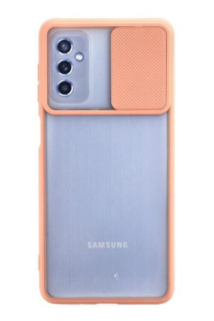 Samsung Galaxy M52 5G Kılıf Palm Buzlu Kamera Sürgülü Silikon - Pembe-(5796)
