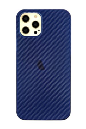 iPhone 12 Pro Max Kılıf Karbon PP Silikon - Mavi-(5796)