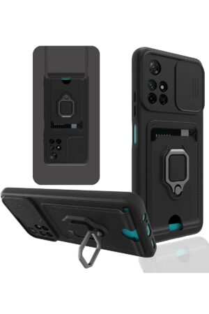 Xiaomi Redmi Note 11T Kılıf Zuma Kartvizitli Yüzüklü Silikon - Siyah-(5796)