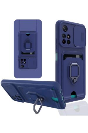 Xiaomi Redmi Note 11T Kılıf Zuma Kartvizitli Yüzüklü Silikon - Lacivert-(5796)