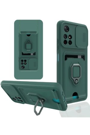 Xiaomi Redmi Note 11T Kılıf Zuma Kartvizitli Yüzüklü Silikon - Yeşil-(5796)
