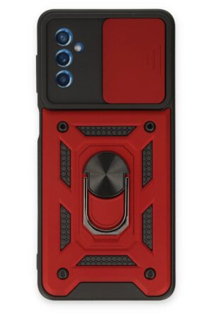 Samsung Galaxy M52 5G Kılıf Pars Lens Yüzüklü Silikon - Kırmızı-(5796)