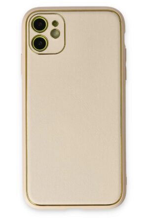 iPhone 12 Kılıf Coco Deri Silikon Kapak - Gold-(5796)