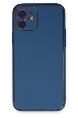 iPhone 12 Kılıf Coco Deri Silikon Kapak - Açık Mavi-(5796)