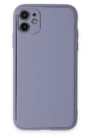 iPhone 12 Kılıf Coco Deri Silikon Kapak - Açık Lila-(5796)