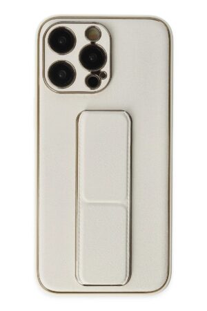 iPhone 13 Pro Kılıf Coco Deri Standlı Kapak - Beyaz-(5796)