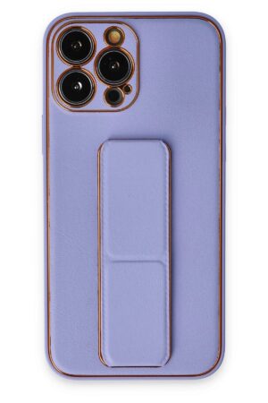 iPhone 13 Pro Kılıf Coco Deri Standlı Kapak - Koyu Lila-(5796)