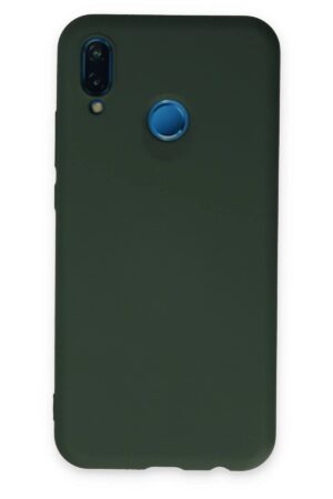 Huawei P20 Lite Kılıf Nano içi Kadife Silikon - Koyu Yeşil-(5796)
