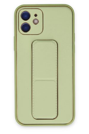 iPhone 12 Kılıf Coco Deri Standlı Kapak - Su Yeşili-(5796)