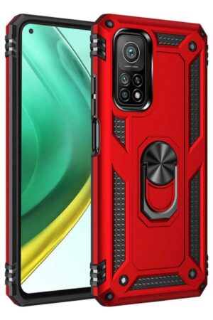 Xiaomi Mi 10T Pro Kılıf Sofya Yüzüklü Silikon Kapak - Kırmızı-(5796)