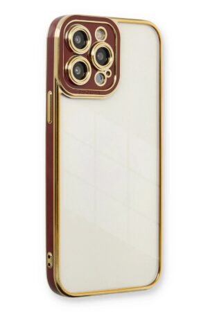 iPhone 13 Pro Kılıf Liva Lens Silikon - Bordo-(5796)