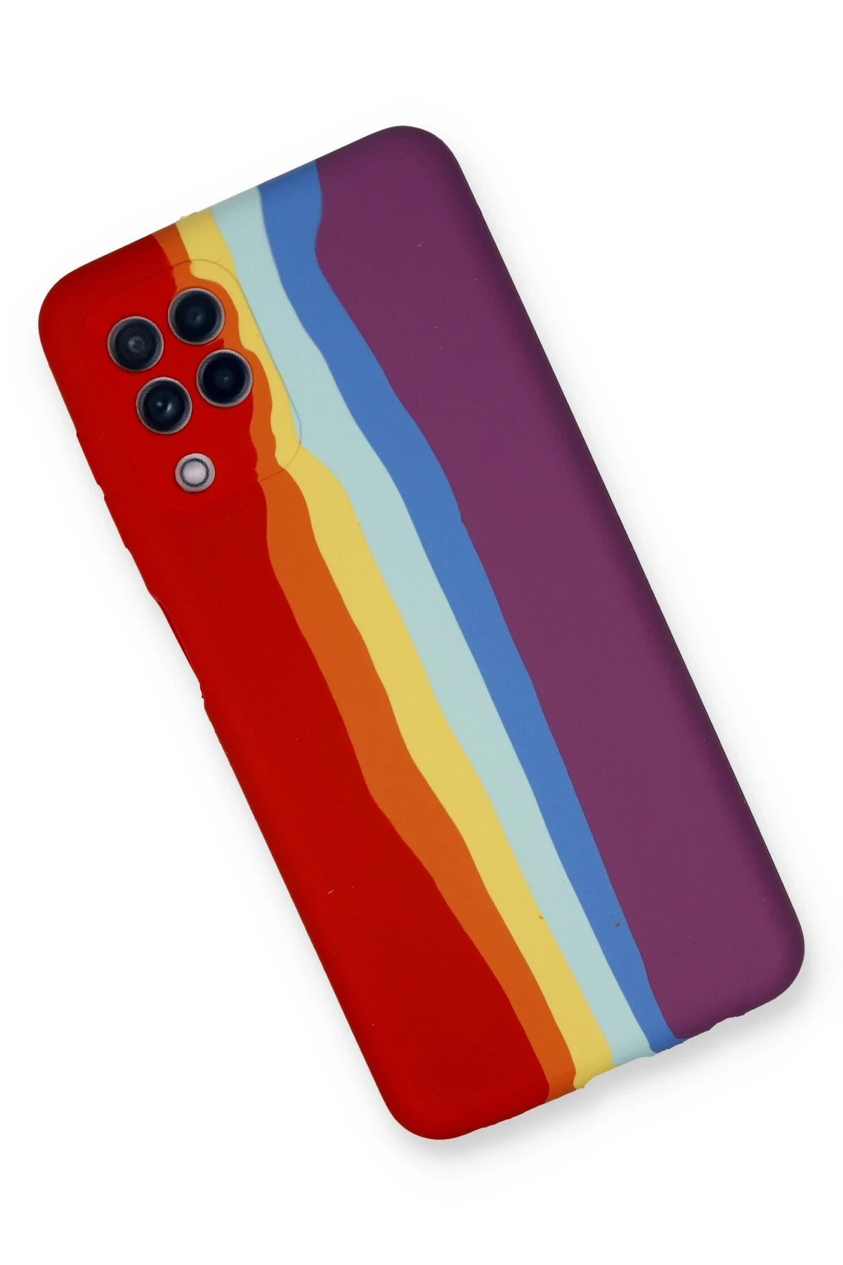 Samsung Galaxy A22 Kılıf Ebruli Lansman Silikon - Kırmızı-Mor-(5796) - Görsel 2