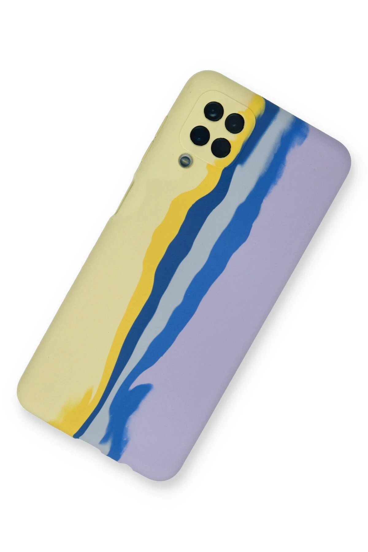 Samsung Galaxy A22 Kılıf Ebruli Lansman Silikon - Sarı-Lila-(5796) - Görsel 2