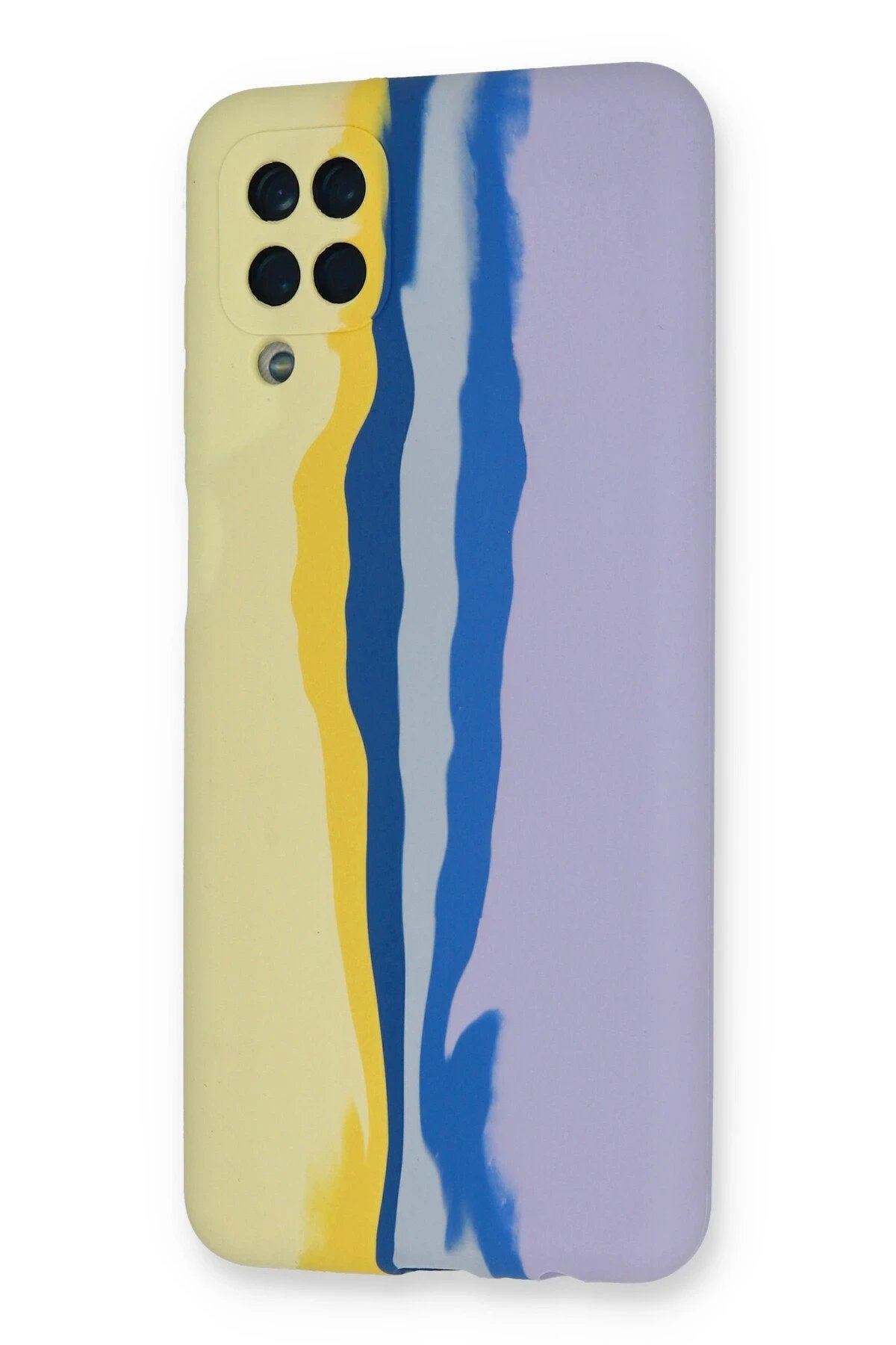 Samsung Galaxy A22 Kılıf Ebruli Lansman Silikon - Sarı-Lila-(5796) - Görsel 3