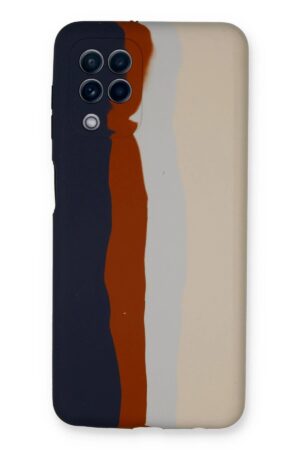 Samsung Galaxy A22 Kılıf Ebruli Lansman Silikon - Lacivert-Krem-(5796)