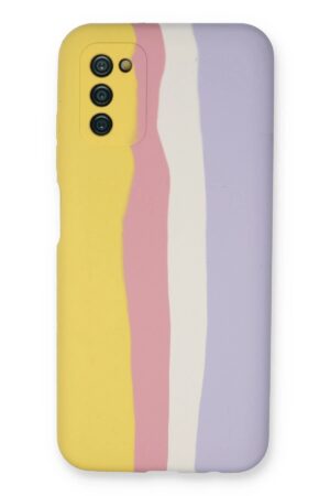 Samsung Galaxy A03S Kılıf Ebruli Lansman Silikon - Sarı-Mavi-(5796)