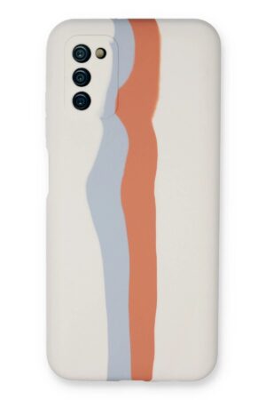 Samsung Galaxy A03S Kılıf Ebruli Lansman Silikon - Beyaz-Turuncu-(5796)
