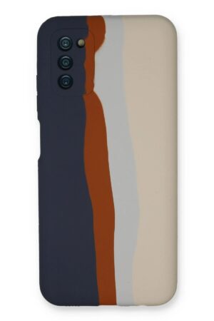Samsung Galaxy A03S Kılıf Ebruli Lansman Silikon - Lacivert-Krem-(5796)